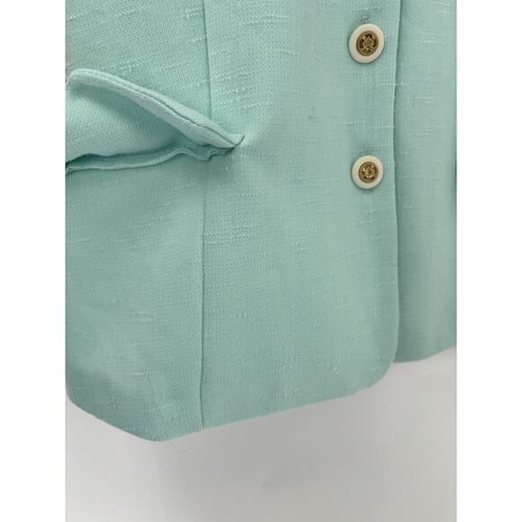 Pablo Collection Vintage Blouse Womens 14 Mint Blue Floral Collar Knit Buttons - Picture 5 of 16